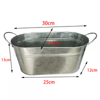 Jardinière ovale en métal galvanisé gris clair, style rustique, pot à fleurs avec poignées