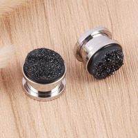 Evorte Vente en gros 0g 1g 2g 316L Acier inoxydable Classique Pierre d'agate noire naturelle Gauges d'oreille Plug Tunnel Piercing Bijoux