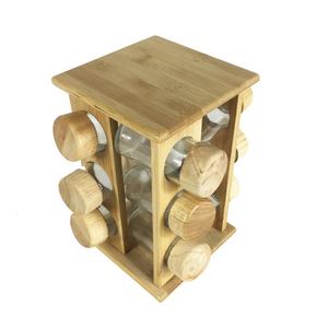 Bamboo 360 Degree Rotating Three-tiered Spice Rack with 12 Bottles - Product Image 1