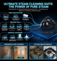Nettoyeur Vapeur Électrique COMPASS 2000W avec Écran LED, Réservoir d'Eau 2L, Temps de Chauffage 12 Min, Autonomie 40 Min, Multifonctionnel et Portable