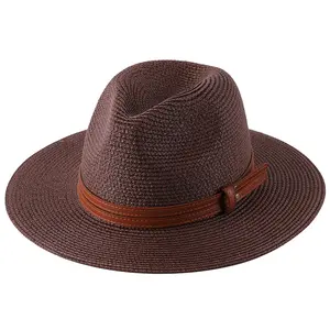 Panama Topi Jerami Bentuk Lembut Musim Panas Wanita/Pria Topi Pantai Tepi Lebar Pelindung UV Topi Jazz Topi Koboi Jerami Wanita