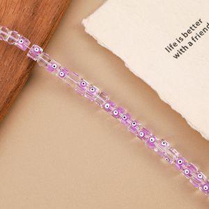 Perles de bracelet carrées en verre de 8 mm, peintes à la main, effet goutte d'huile, avec breloque œil en cristal, pour la fabrication de bijoux - Product Image 4