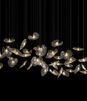 Lámpara de Araña Moderna de Cristal Transparente, Estilo Industrial, Acabado Dorado y Plateado, LED con Control Remoto, para Hotel o Restaurante