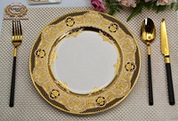 98 Pièces Service de Table de Luxe Doré en Porcelaine Fine et Céramique Noir, Vaisselle Élégante pour Dîner