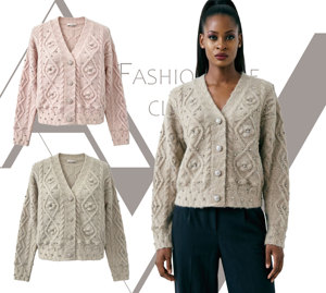 Cárdigan de Punto de Lujo para <span class=keywords><strong>Mujer</strong></span> con Cuentas, Suéter Vintage de Cuello en V con Trenzas, Chaqueta Suave y Esponjosa con Adornos Florales 3D - Product Image 2