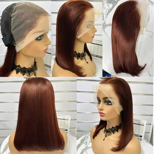 RG944 chestnut Color 33# Raw Quality 13x4 lace frontal bob wig 200gram/piece 200% density 14inch 70 Dollar Best Quality Wigs