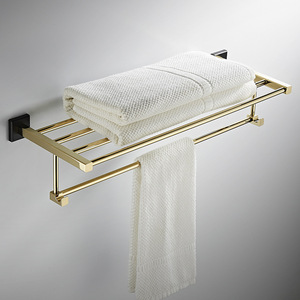 Porte-serviettes mural en cuivre standard, plaqué or, style luxe léger, ensemble de deux pièces - Product Image 1