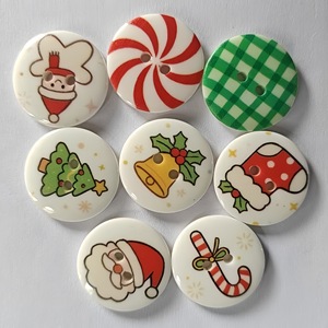 กระดุมเรซิ่นคริสต์มาสทรงกลมแบบแบน ลายวาดมือ ซานตา ต้นคริสต์มาส ไม้เท้าหวาน สำหรับงาน DIY - Product Image 2