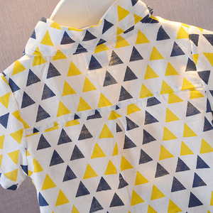 Conjunto de Ropa de 2 Piezas para Bebé, Camisa de Manga Corta con Cuello Alto y Estampado Triangular Estilo Preppy de Algodón, Gran Venta - Product Image 6