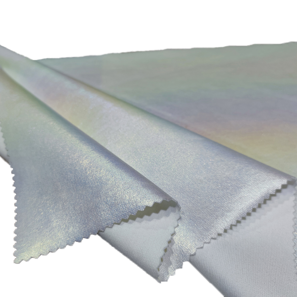 Custom Glitter Shiny Foil 75% Polyester 20% Rayon 5% Spandex Knit Reflective Dazzle Synthetic Leather Fabric