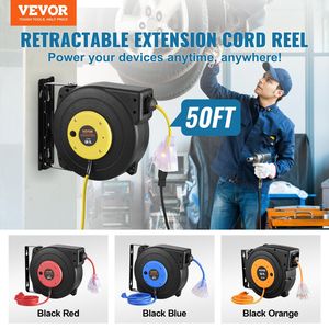 Retractable 50FT 14AWG/3C SJTOW <b>Power</b> <b>Cord</b> Reel Extension <b>Cord</b> Reel - Product Image 2
