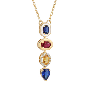 Collier long vintage Gemnel avec pendentif empilé vertical en pierres précieuses multicolores - Product Image 1