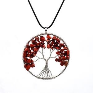 Collier <span class=keywords><strong>arbre</strong></span> de vie en pierre naturelle, collier d'<span class=keywords><strong>arbre</strong></span> en pierre de rouge intercalaire fait à la main - Product Image 1