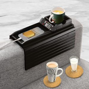 Plateau de canapé pliable antidérapant <span class=keywords><strong>en</strong></span> bambou avec support de tasse et design détachable pour accoudoir de canapé, plateau de rangement pour canapé, table de canapé - Product Image 1