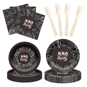 DAMAI <b>Disposable</b> <b>Tableware</b> Barbecue Parties Black Paper Plate BBQ Paper Plates Cups Napkins Set Wholesale - Product Image 5