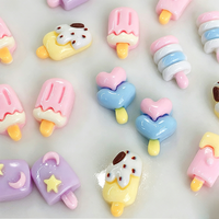 10 pièces de breloques et clous à ongles en résine 3D, motifs crème glacée, macaron et bâtonnet glacé, style dessin animé estival et doux, fournitures de décoration d'ongles DIY