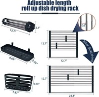 Produits Tendances 2026 Nouveautés Égouttoir à Vaisselle Extensible Enroulable jusqu'à 23'' avec 2 Supports à Ustensiles