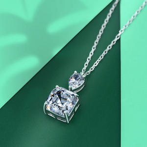 925 plata esterlina rodio plateado Cubic Zirconia CZ Asscher corte solitario colgante collar - Product Image 3