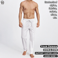 Pantalon long décontracté pour homme en coton et lin, respirant, ample, léger, avec cordon de serrage, pour le sommeil, la détente, le yoga, la plage, l'été