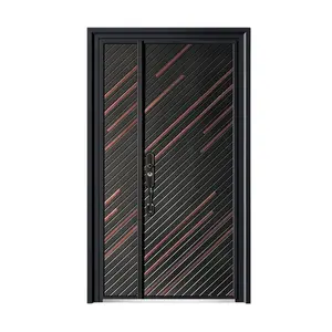 Porta de metal dupla para exterior, porta de alumínio fundido luxuosa e popular, fornecedor chinês