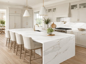 UNION <b>STONE</b> Calacatta Whisper Gold <b>Artificial</b> Printed Quartz Big Slab Eco-Friendly Waterproof Modern Design Wall Bathroom Dining - Product Image 2