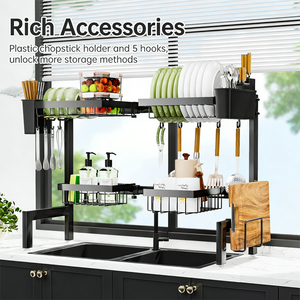 Scolapiatti da <span class=keywords><strong>cucina</strong></span> a 2 livelli da posizionare sopra il lavello, grande, regolabile, salvaspazio, <span class=keywords><strong>per</strong></span> piatti e ciotole - Product Image 3