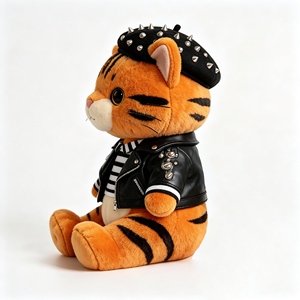 Peluche de Gato Naranja Estilo <span class=keywords><strong>Rock</strong></span> con Chaqueta de Cuero PU y Boina con Remaches, Juguete de Peluche de Gato Adorable - Product Image 6