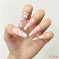 Lot de 24 faux ongles roses dégradés en strass et perles ABS à presser avec colle, kit de manucure réutilisable pour salon
