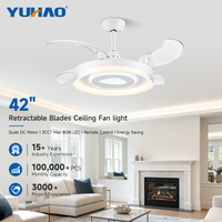 Ventilateur de plafond LED rétractable de 42 pouces avec fonction de minuterie et intensité variable, idéal pour l'hôtellerie, les salles à manger et les bureaux – Fabrication OEM/ODM