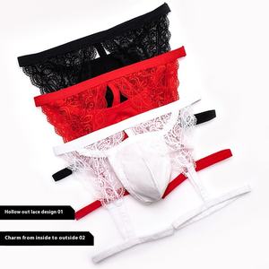 กางเกงเอวต่ำผ้าคอตตอน95% เอวต่ำ, กางเกงเน้นสะโพกแต่งลูกไม้ตัดส่วนตัวกางเกงในชายเซ็กซี่เกย์ - Product Image 4