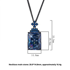 Collier pendentif tendance en cuivre plaqué or noir avec zircone cubique bleue 15*20mm, finition écologique, pour femme - Product Image 6