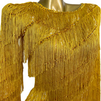 Robe longue dorée à manches longues avec strass et franges pour anniversaire, mariage, remise de diplôme, soirée, banquet, robe de bal, tenue de chanteuse, tenue de fête pour femme