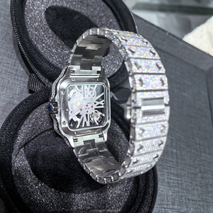 <span class=keywords><strong>Montre</strong></span>-bracelet mécanique <span class=keywords><strong>automatique</strong></span> pour <span class=keywords><strong>homme</strong></span> en acier inoxydable, design ajouré de luxe, entièrement sertie de moissanite VVS, style Hip Hop - Product Image 4