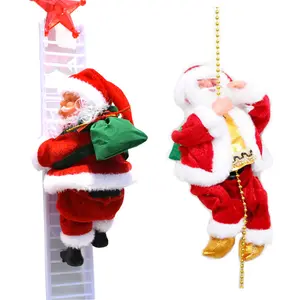 Patung Santa Claus musik elektrik, manik-manik panjat tangga parasut, dekorasi Natal, hadiah mainan anak-anak