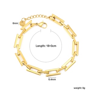 Bracelet à maillons géométriques en acier inoxydable plaqué or 18 carats pour femme, chaîne rectangulaire angulaire, bracelets minimalistes tendance - Product Image 3