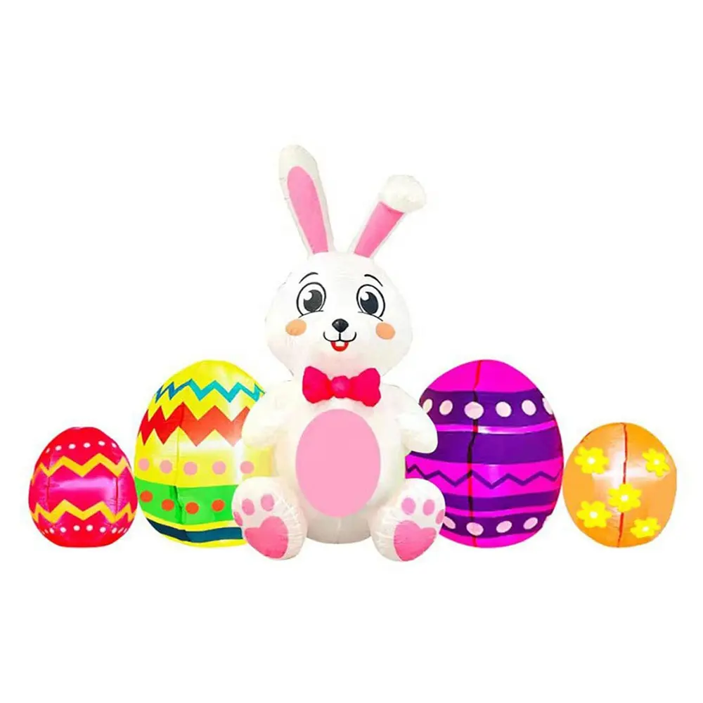 Inflatable Easter Bunny and Colorful Eggs,Happy Easter Blow Up Yard Decorations for Holiday Party Outdoor Lawn Garden