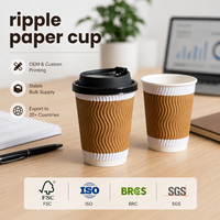 Vasos de Papel Desechables Biodegradables, Compostables y Ecológicos con Revestimiento de PE de Grado Alimenticio, a Prueba de Fugas, con Pared Ondulada, para Cafeterías y Bares de Espresso