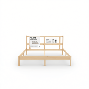 Solid <b>Pine</b> Wood <b>Bed</b> Frame Queen Size Natural Finish Minimalist Design Bedroom Furniture - Product Image 1