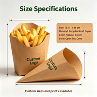 Cône à frites en papier kraft personnalisé, acceptation des commandes d'échantillons, cône en papier recyclable pour l'emballage de snacks et de fritures