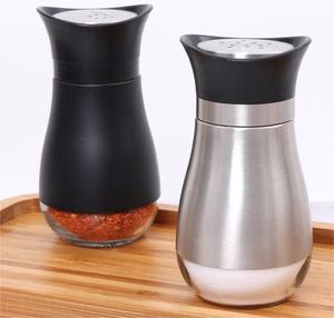 Salero y pimentero de gran oferta, Salero y pimentero con fondo de vidrio de 120ml con tapa de acero inoxidable para mesa de cocina - Product Image 1