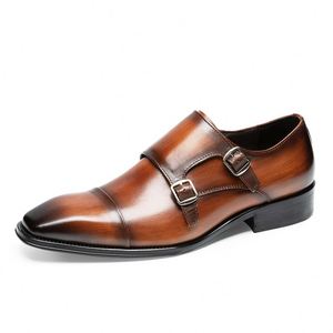 Chaussures habillées de luxe originales Mengke 2025 pour hommes en cuir véritable, faites à la main, polies, à lacets, bout carré, style Penny Loafer - Product Image 2