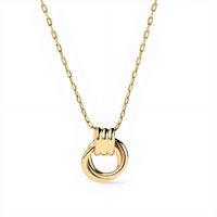 Collier ras du cou Gemnel tendance avec pendentif cercle entrelacé, plaqué or 14 carats, argent sterling 925, bicolore, pour femme