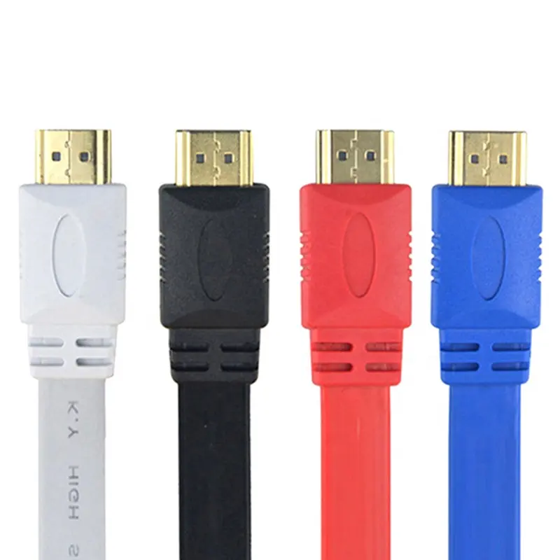 24K Gold Plated 19Pin To 19Pin Flat AWM 20276 HDMI Kabel Cavo Cable Cord 1.4 High Speed With Ethernet Black White Red Blue