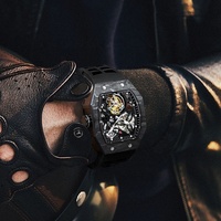 Montres de luxe en fibre de carbone avec tourbillon, forme tonneau, montre mécanique pour homme