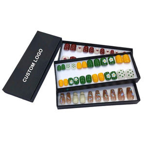 Faux ongles pour <span class=keywords><strong>femmes</strong></span>, lot de pièces, ongles artificiels, personnalisé, paillettes acryliques, cercueil, pression, Kit pour strass - Product Image 2