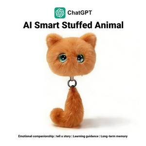 Giocattolo Educativo AI in Peluche Gatto Arancione con Pendente ChatGPT Assistente Vocale Intelligente Interattivo con Musica e Racconti per Bambini - Abilitato Wi-Fi - Product Image 1