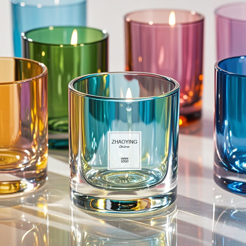 Thick Bottom Iridescent Round Candle Jars with Customizable Metal Lids ...
