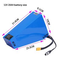 Batterie lithium pour vélo électrique triangulaire haute capacité 48V 20AH 52V20AH 72V30AH 72V40AH, pack Li-ion avec BMS intelligent, chargeur et sac de rangement