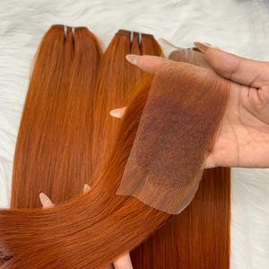 Paquetes de cabello humano Remy de Tono naranja Natural de alta calidad con cierre estilo de onda recta sedosa blanqueada de Vietnam - Product Image 4