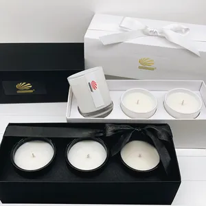 定制香味蜡烛盒包装礼品套装包装盒豪华黑纸带自有标签标志